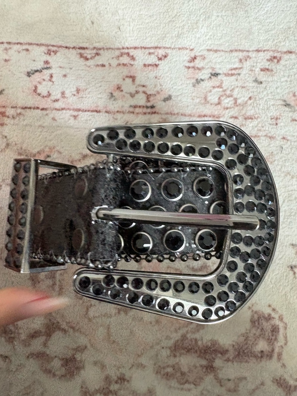 Studded Black Crystal Belt Buckle - Women Accessories